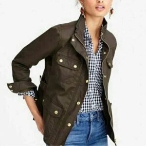 J.Crew Black Label Downtown Field Jacket Olive Waxed Utility Cargo Size XS